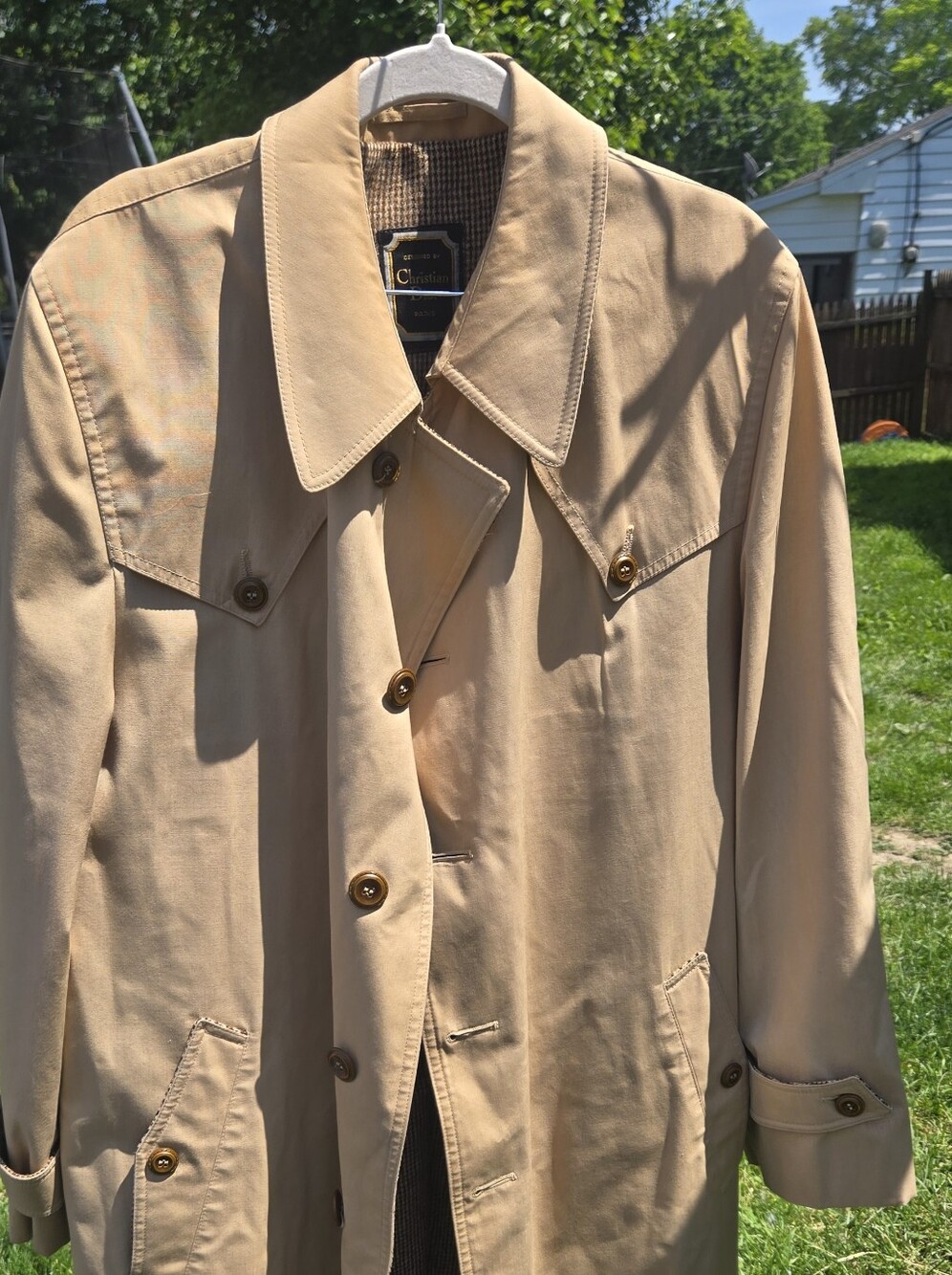 Vintage Christian Dior Paris Belted Trench Coat Mens 46R Wool Lined Tan Coat